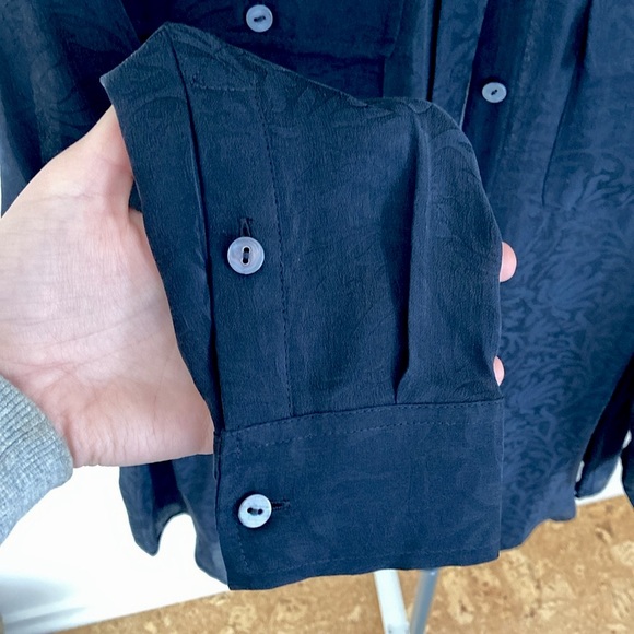 100% Silk Button Down w/ Subtle Stencil Print - Picture 3 of 7